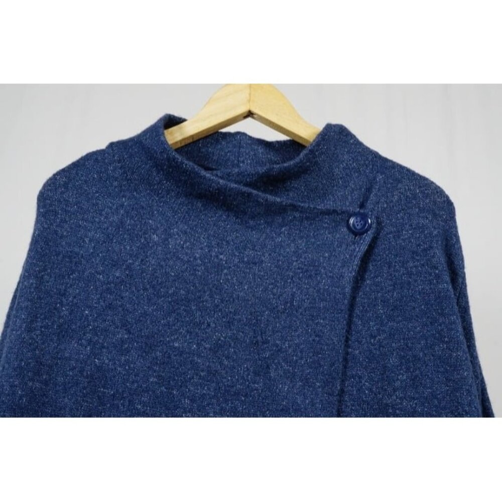 Indigo Cardigan Women's Large Sweater Blue Long Sleeve Knit Button Poncho Style